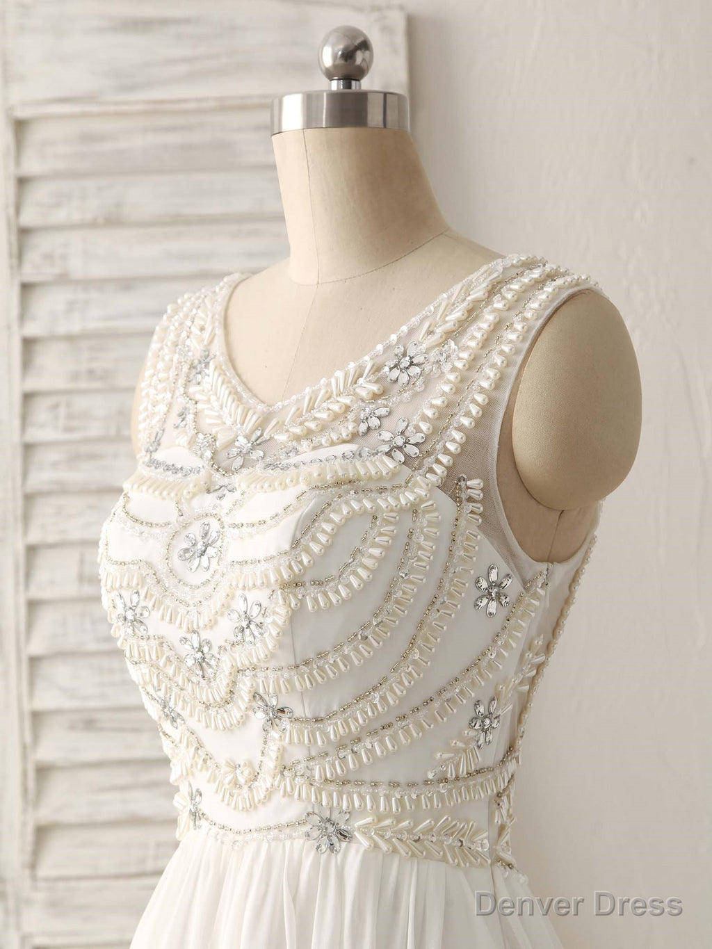 White V Neck Chiffon Long Prom Dress, White Long Prom Dresses