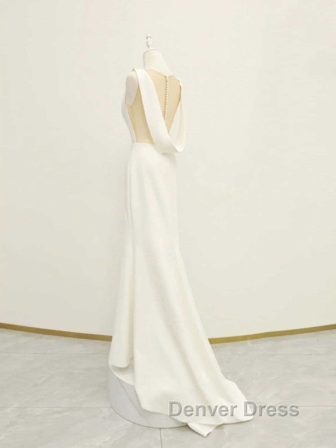 White v neck long prom Dress, white Prom Dresses