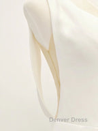 White v neck long prom Dress, white Prom Dresses