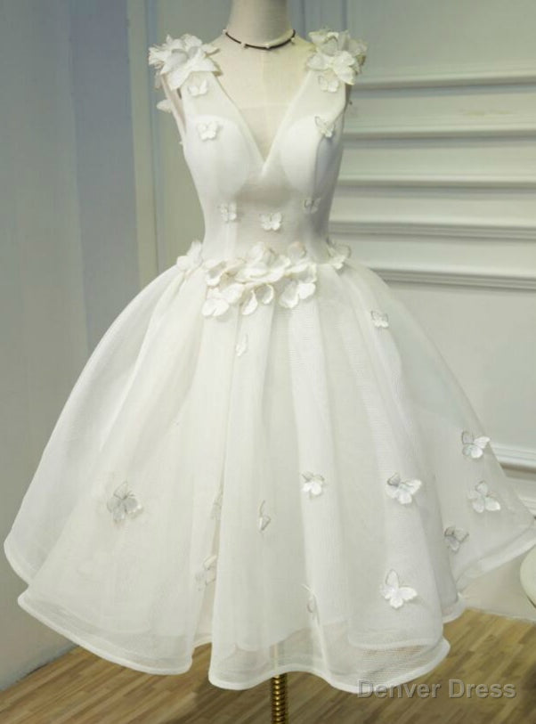 White V Neck Organza Homecoming Dresses Main image