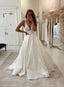 White V Neck Satin Lace Long Prom Dress