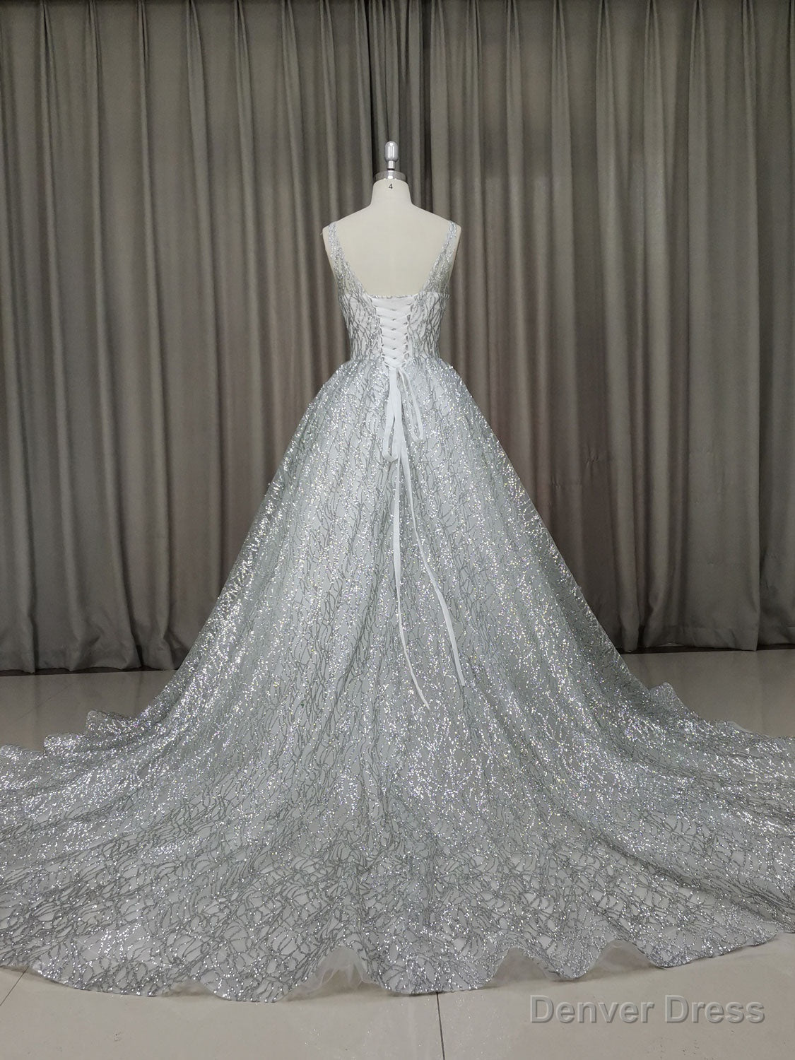 White V Neck Sequin Tulle Long Prom Dress White Tulle Evening Dress