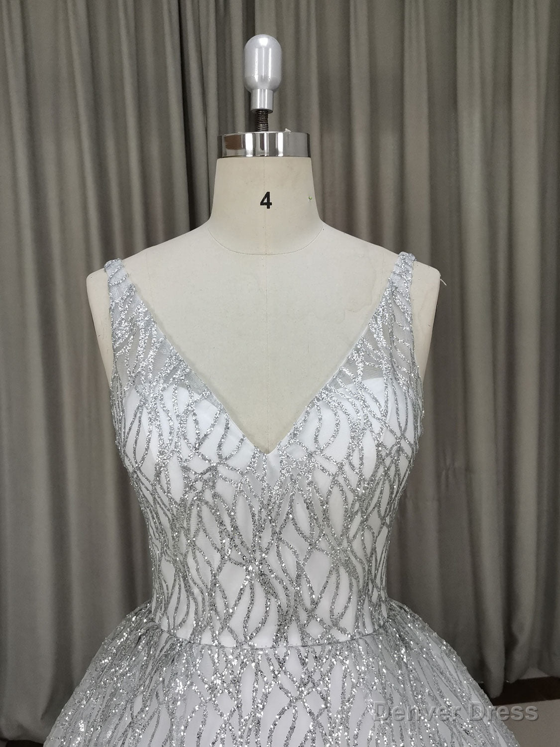 White V Neck Sequin Tulle Long Prom Dress White Tulle Evening Dress