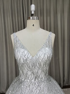 White V Neck Sequin Tulle Long Prom Dress White Tulle Prom Dresses