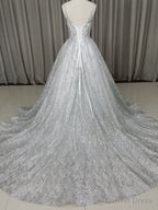 White V Neck Sequin Tulle Long Prom Dress White Tulle Prom Dresses