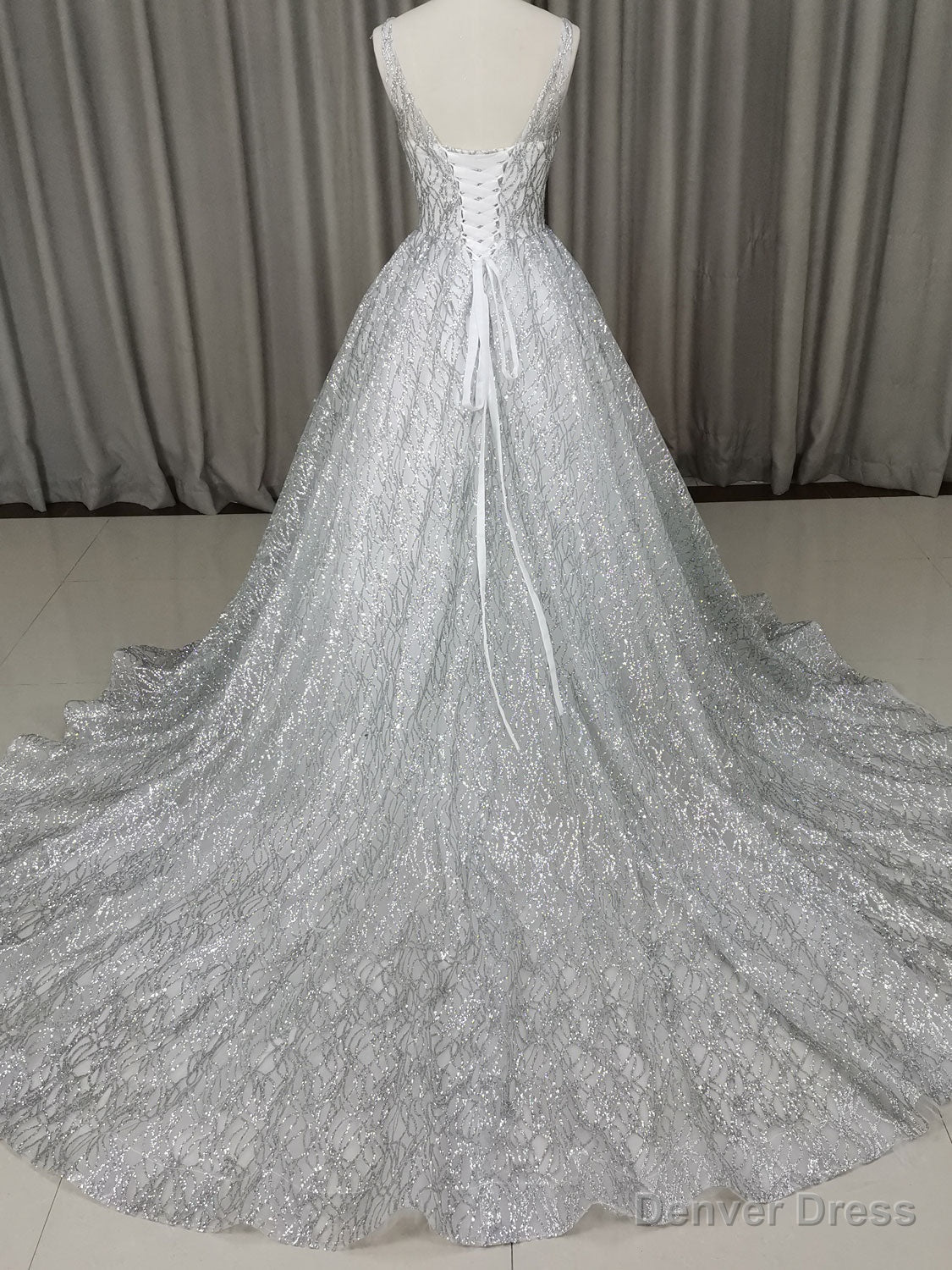 White V Neck Sequin Tulle Long Prom Dress White Tulle Prom Dresses