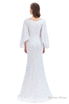 V-Neck Sequins Mermaid Prom Dresses with Sleeves