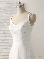 White V Neck Tulle Lace Long Prom Dress White Evening Dress