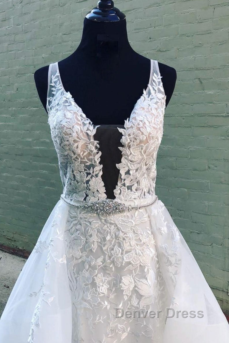 White v neck tulle lace long prom Dress white tulle lace Prom Dresses Secondary image