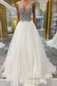 White v neck tulle long prom Dress white tulle Prom Dresses