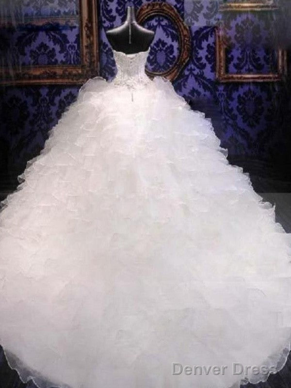 Wholesale Ball Gowns Sleeveless Sweetheart Chapel Train Beading Sequin Organza Wedding Dresses Secondary image