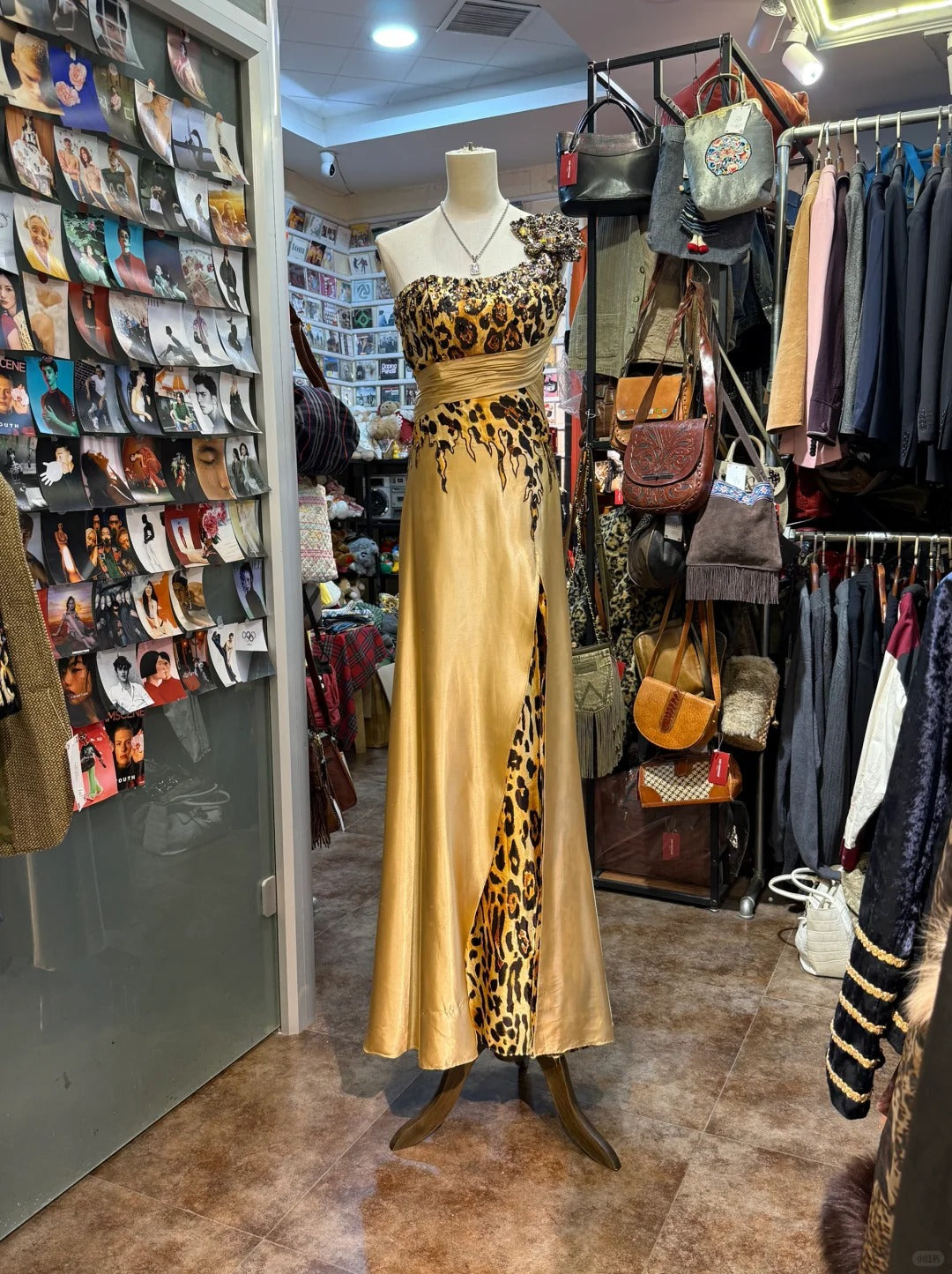 Wild Gold-Brown Leopard Print One-Shoulder Satin Long Prom Dresses Evening Dresses Secondary image