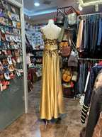 Wild Gold-Brown Leopard Print One-Shoulder Satin Long Prom Dresses Evening Dresses