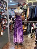 Wild Purple And Black Leopard Print Mermaid Strapless Chiffon Long Prom Dresses Evening Dresses