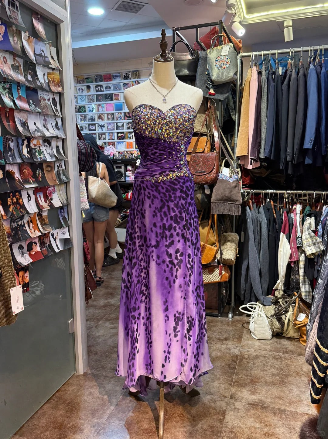 Wild Purple And Black Leopard Print Mermaid Strapless Chiffon Long Prom Dresses Evening Dresses Main image