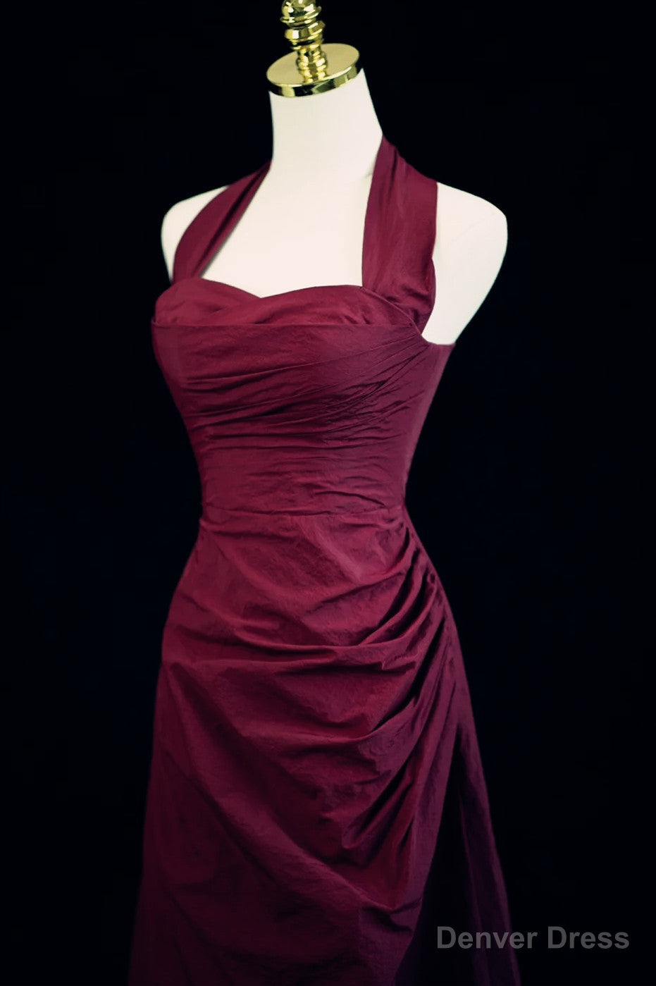 Wine Red A-Line Halter Vintage Style Prom Dress, Wine Red Long Evening Dress