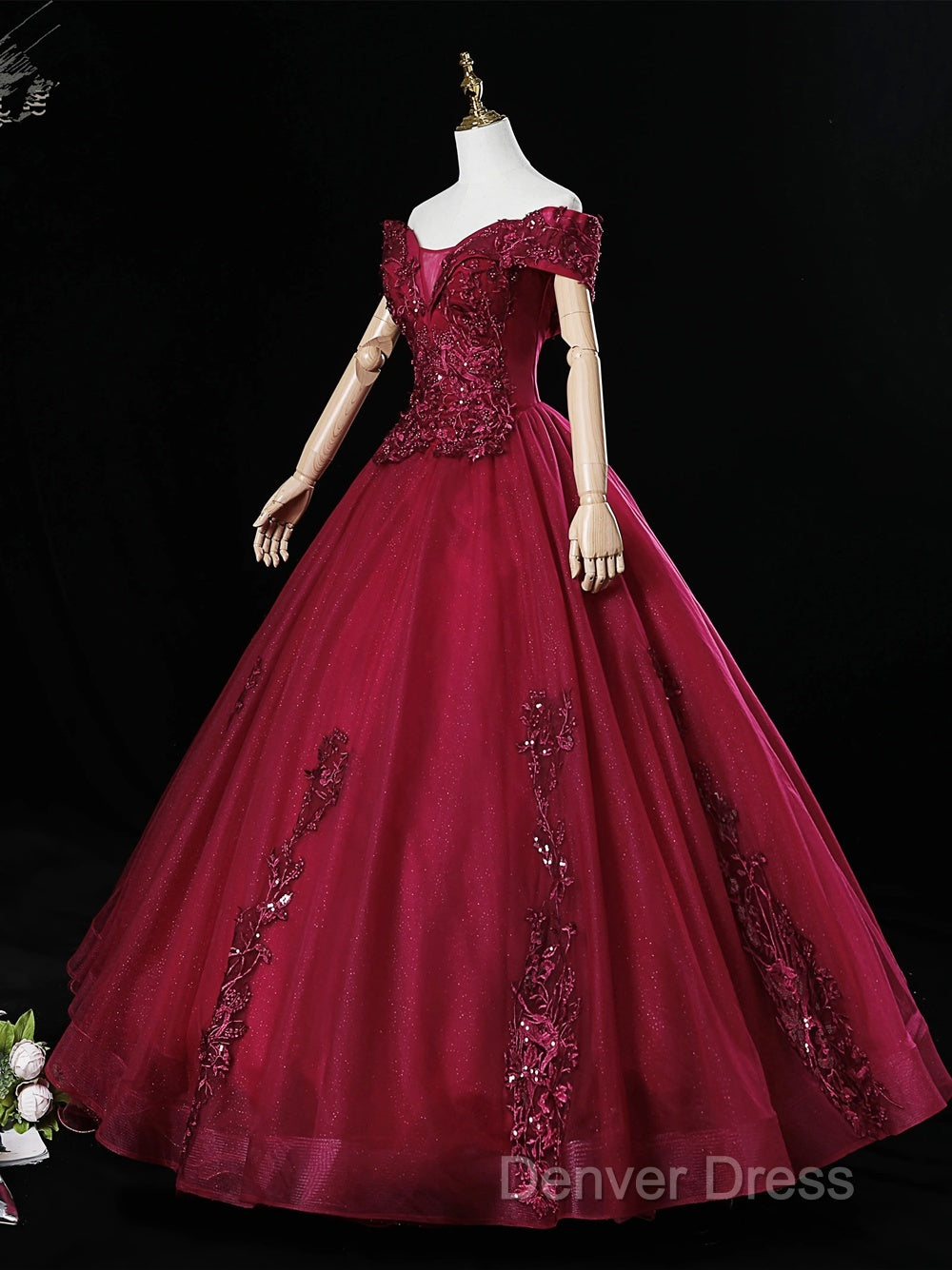 Wine Red Ball Gowns Sweetheart Off Shoulder Long Prom Dress, Wine Red Sweet 16 Dresses
