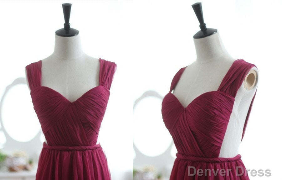 Backless Wine Red Burgundy Chiffon Prom Dress Bridesmaid Dresses