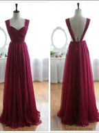 Backless Wine Red Burgundy Chiffon Prom Dress Bridesmaid Dresses