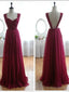 Backless Wine Red Burgundy Chiffon Prom Dress Bridesmaid Dresses