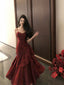 Wine Red Chic Satin Mermaid Sweetheart Long Prom Dress, Wine Red Satin Prom Dresses
