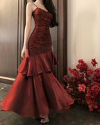 Wine Red Chic Satin Mermaid Sweetheart Long Prom Dress, Wine Red Satin Prom Dresses