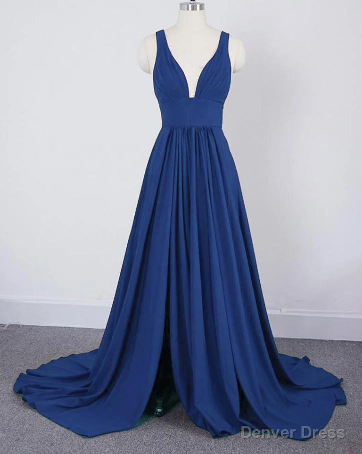Wine Red Chiffon High Slit Long Prom Dress, Charming Long Straps Bridesmaid Dresses