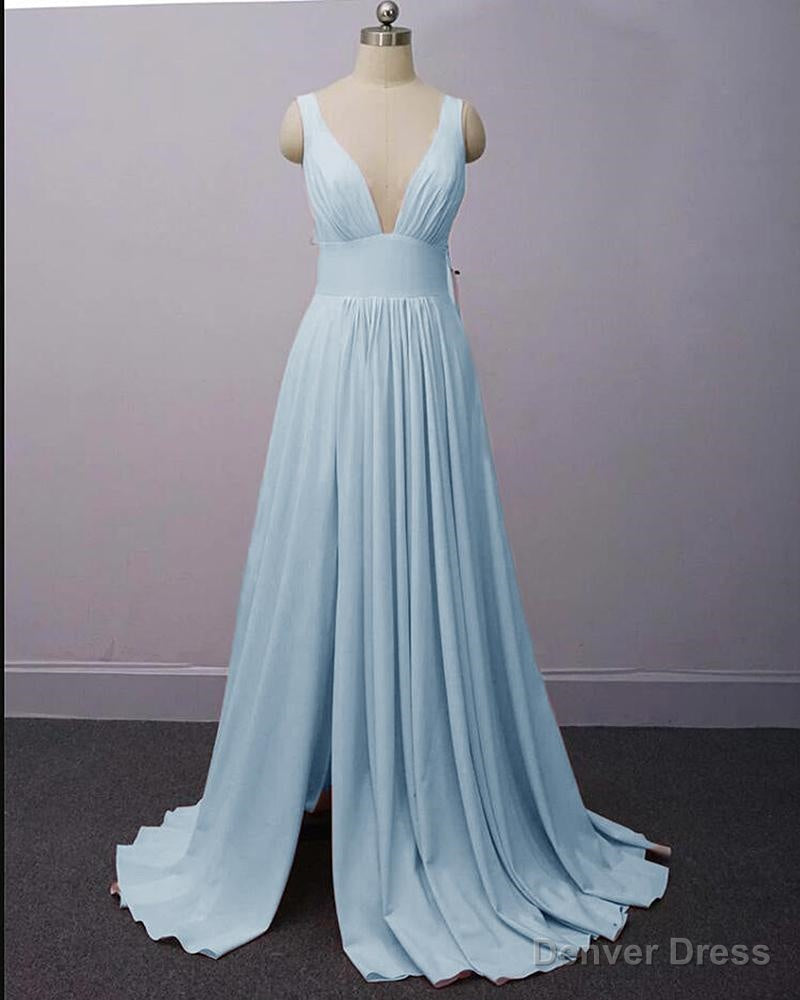 Wine Red Chiffon High Slit Long Prom Dress, Charming Long Straps Bridesmaid Dresses