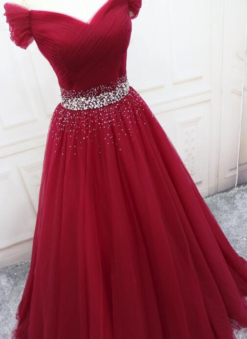 Wine Red Elegant Princess Gowns, Handmade Off Shoulder Ball Gown, Prom Dresses Secondary image