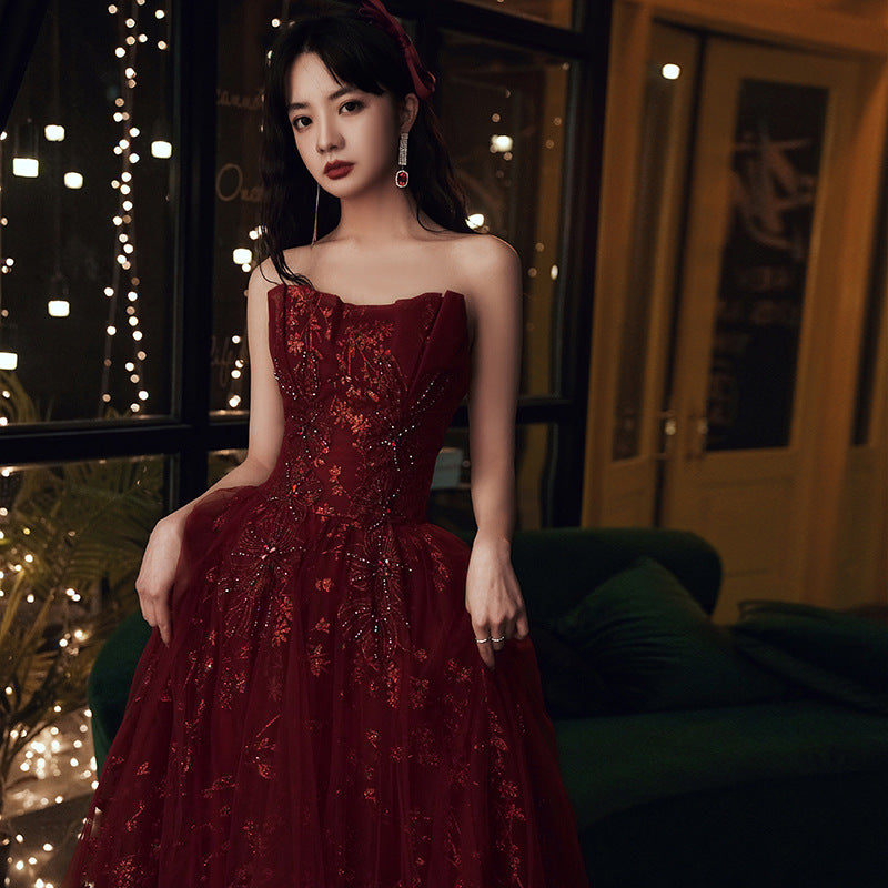 Wine Red Floral Lace And Tulle Long Prom Gowns Prom Dress, Burgundy Prom Dresses 2026 Secondary image
