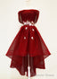 Wine Red High Low Off Shoulder Homecoming Dress, Dark Red Prom Dresses