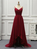 Wine Red High Low Sweetheart Simple Tulle Prom Dress, High Low Homecoming Dresses