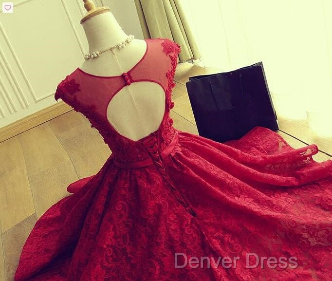 Wine Red Lace Knee Length Round Neckline Party Dresses, Cute Homecoming Dresses
