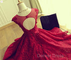 Wine Red Lace Knee Length Round Neckline Prom Dress, Cute Homecoming Dresses