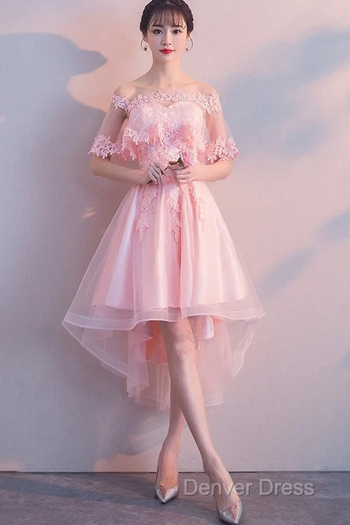 Wine Red Lace Tulle High Low Lace Prom Homecoming Dresses Secondary image