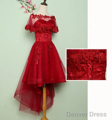 Wine Red Lace Tulle High Low Lace Formal Homecoming Dresses