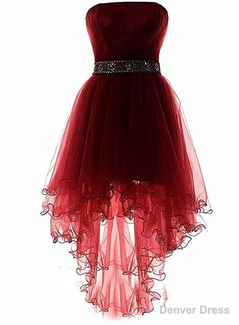 Wine Red Lovely High Low Tulle Homecoming Dress, Cute Prom Dresses Secondary image