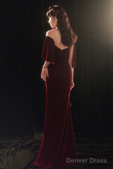 Wine Red Memaid Evening Dress Party Dress, Velvet Long Prom Dress