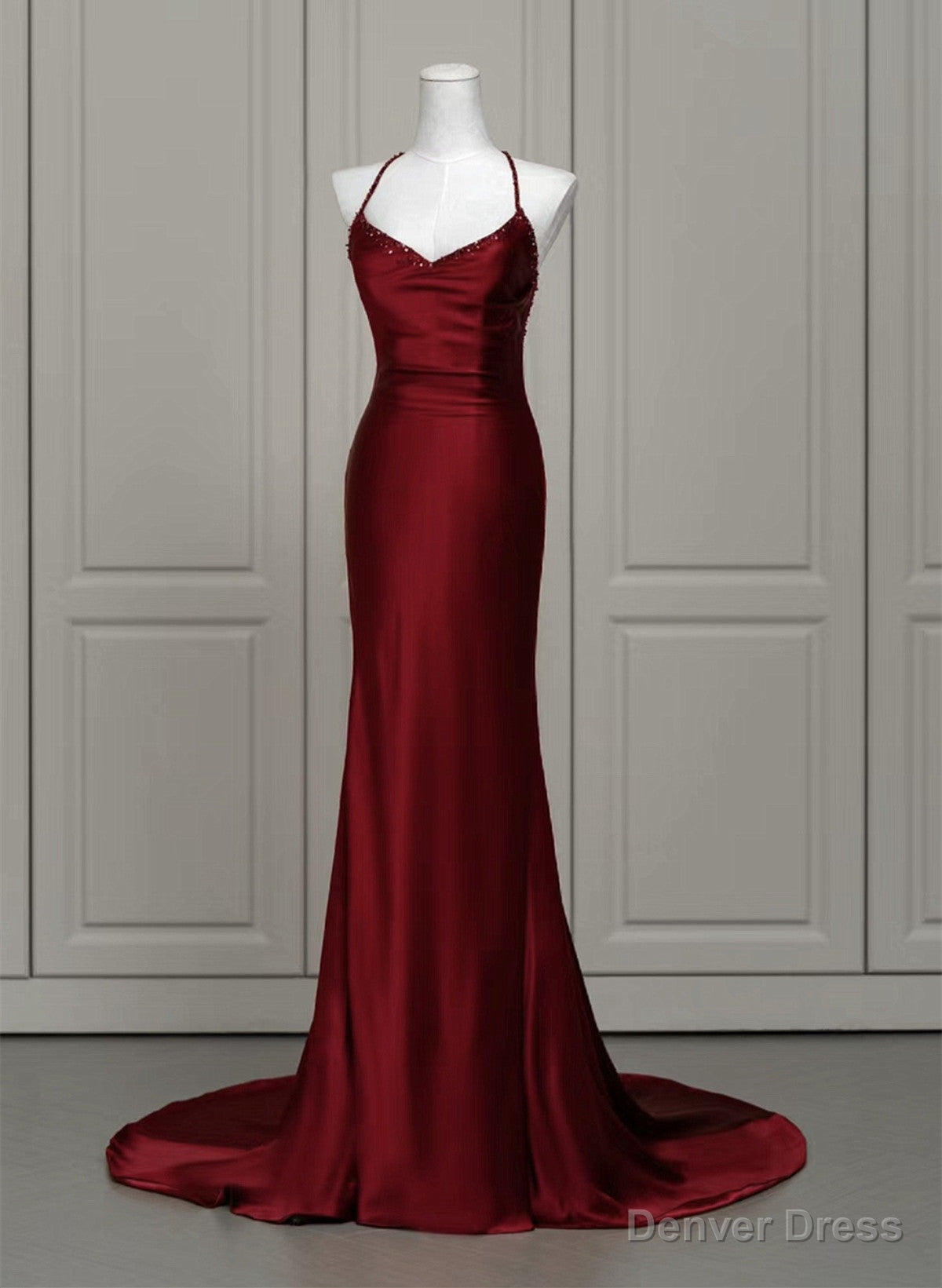 Wine Red Mermaid Backless Long Prom Dress, Wine Red Long Prom Dresses