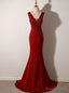 Wine Red Mermaid Floor Length Low Back Evening Dress, Burgundy Prom Dress Party Dress