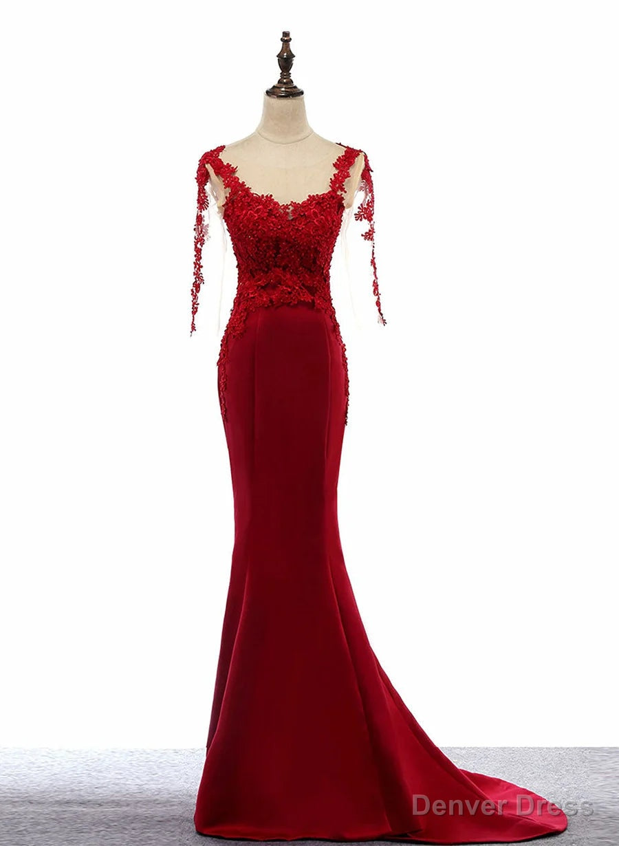 Wine Red Mermaid Long Formal Dress with Lace Wine Red Prom Dress prom dresses shops Main image