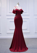 Wine Red Mermaid Off Shoulder Long Prom Dress, Off Shoulder Mermaid Prom Dresses