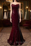 Wine Red Mermaid Straps Long Prom Dresses Party Dresses, Wine Red Sequins Evening Dresses