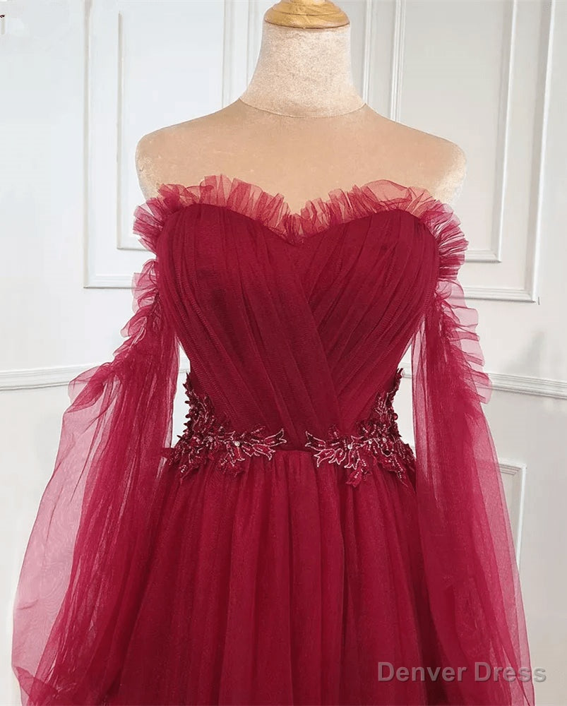 Wine Red Off Shoulder Beaded Long Formal Dress Wine Red Evening Dress prom dresses shops Secondary image