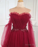 Wine Red Off Shoulder Beaded Long Prom Dress Wine Red Prom Dress shops