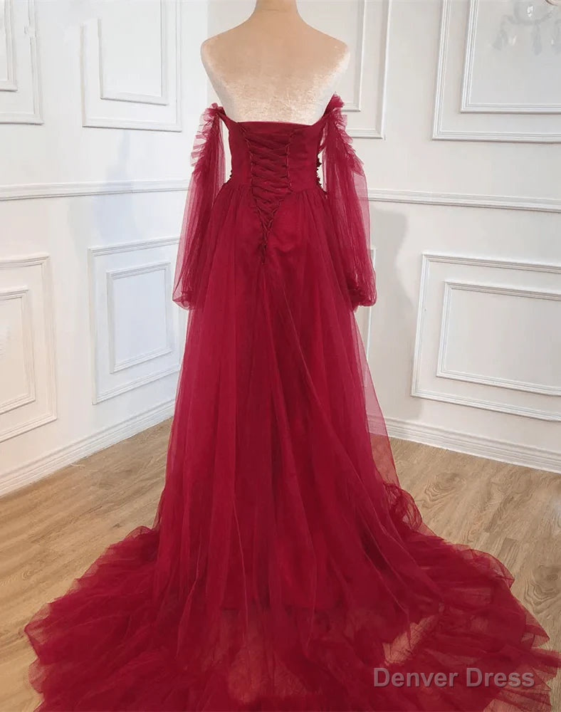 Wine Red Off Shoulder Beaded Long Prom Dress Wine Red Prom Dress shops