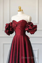 Wine Red Off Shoulder Long Formal Dresses, Sweetheart Wine Red Formal Dresses