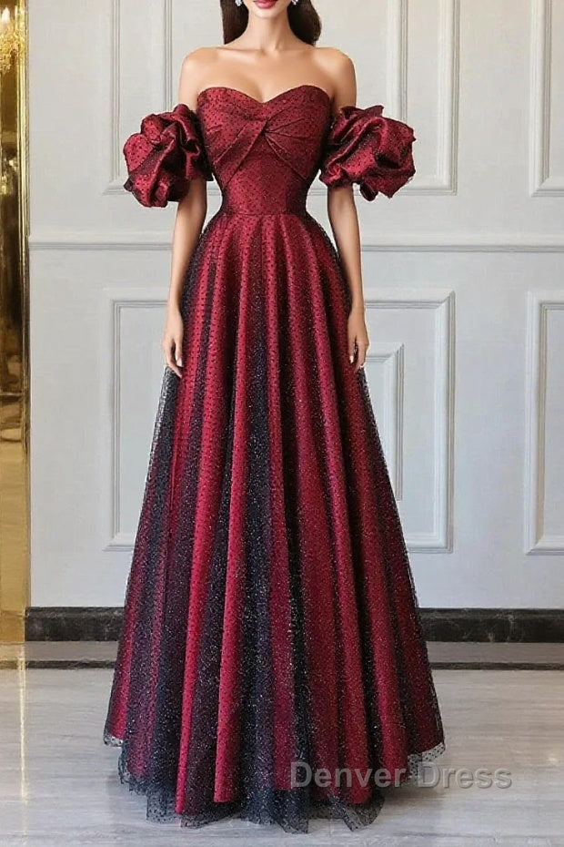 Wine Red Off Shoulder Long Formal Dresses, Sweetheart Wine Red Formal Dresses Main image