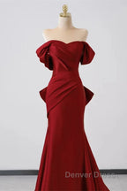 Wine Red Off Shoulder Mermaid Long Party Dresses, Wine Red Evening Dresses Prom Dresses