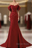 Wine Red Off Shoulder Mermaid Long Party Dresses, Wine Red Evening Dresses Prom Dresses
